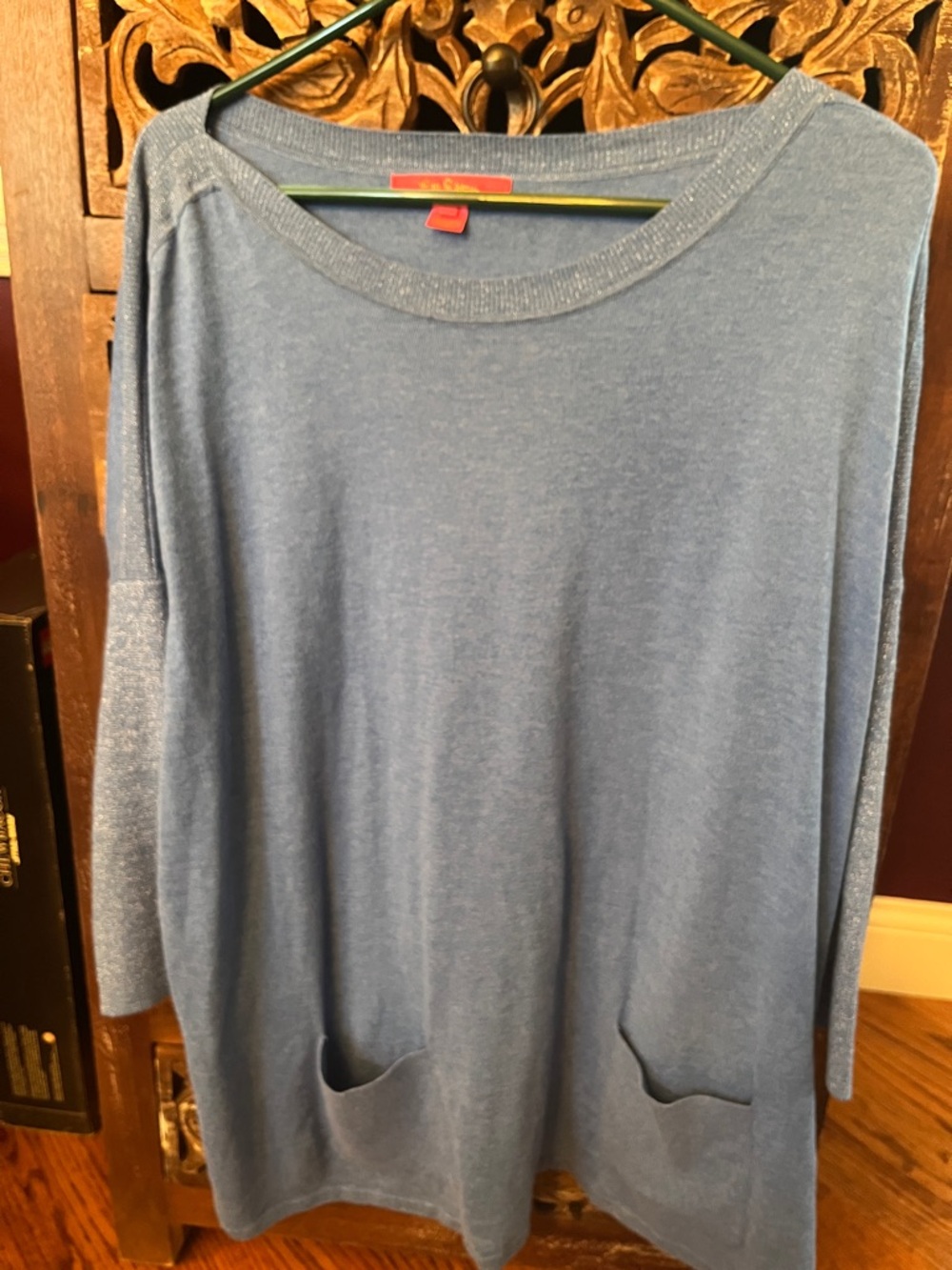 Lilly Pulitzer - Light Blue Crewneck 3/4 Sleeve Tunic Sweater with Pockets